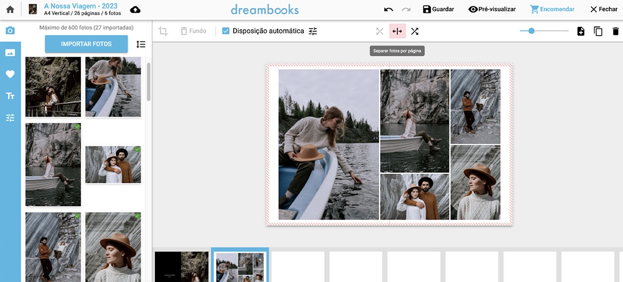 separar fotos por página no foto livro dreambooks