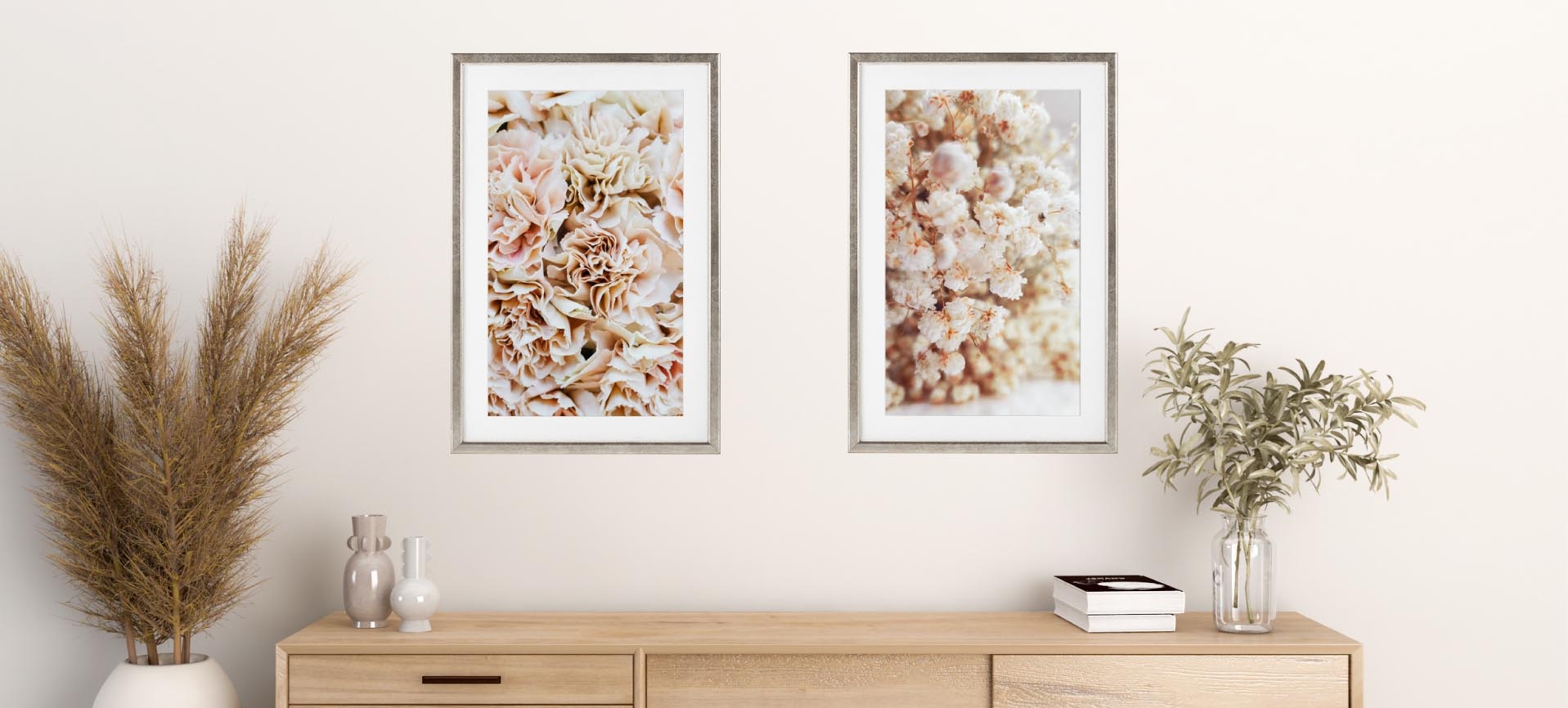 molduras de parede com fotos de flores